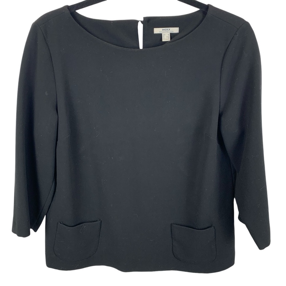 MEXX Black Minimalist Boat Neck Tunic Top 3/4 Sleeve Career Business sz M